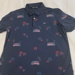 Travis Mathew Navy Polo with Firework and Van Print